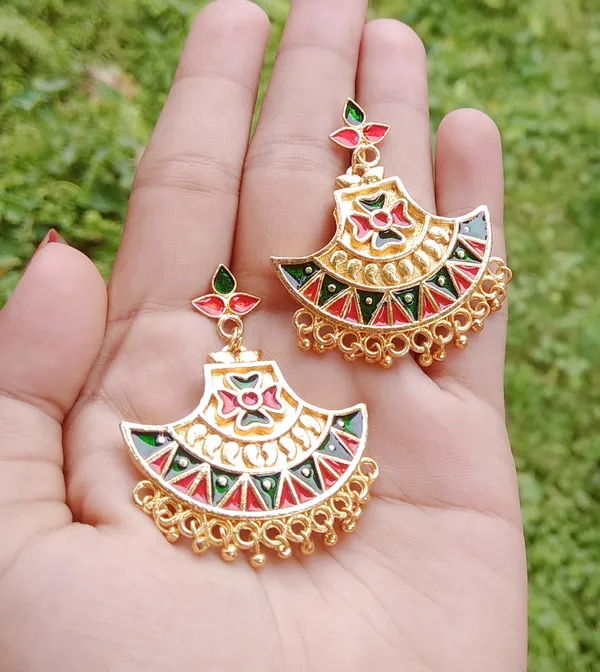 Assamese_Traditional_Copper_Gold_Plated_Red_Green_Colour_Jhumki_Earring_For_Girls_&_Women